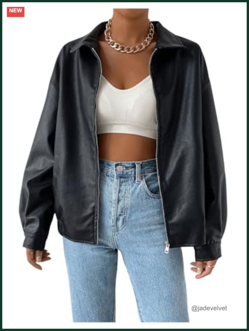 Faux Leather Jacket Motorcycle Biker Shacket Coat Zip Up Collared